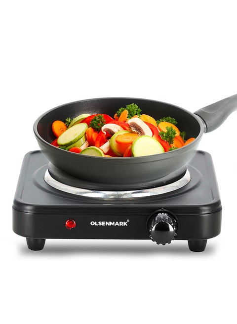 Electric Single Hot Plate with Adjustable Thermostat, Overheat Protection, Indicator Light,  Compact & Efficient and Ideal for Boiling, Sautéing, Frying & Cooking OMHP2033Y Black