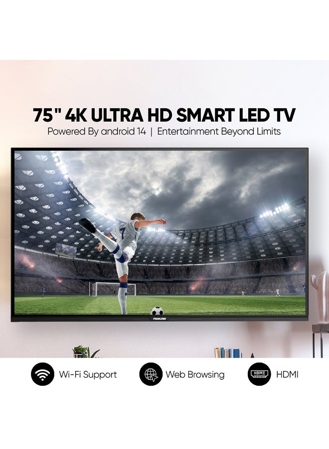 75-Inch Smart LED TV, Frameless Design, Operating System Android, 60Hz, Built-In Wi-Fi, Smart Apps Shahid, YouTube, Netflix, Amazon, HDMI And USB Connectivity, Quad-Core, 1.5GB RAM, 8 GB Memory, Auto Power Off, Model Year 2018, 2 Year Warranty - UHD75SLEDK/UHD75SLED/UHD75SLED5 Silver image 4