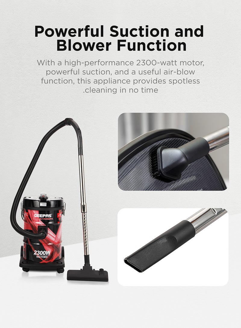 GEEPAS - Drum Vacuum Cleaner With 25 L Dust Bag Capacity/Dry And Blow Function/Adjustable Suction Power And Multi-Filtration System/Dust Full Indicator & Perfect For Home, Apartments, Offices & Malls 2300 W GVC2598N Grey/Black - Image 1