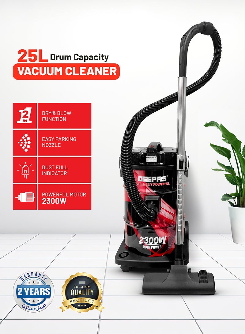 GEEPAS - Drum Vacuum Cleaner With 25 L Dust Bag Capacity/Dry And Blow Function/Adjustable Suction Power And Multi-Filtration System/Dust Full Indicator & Perfect For Home, Apartments, Offices & Malls 2300 W GVC2598N Grey/Black - Image 1