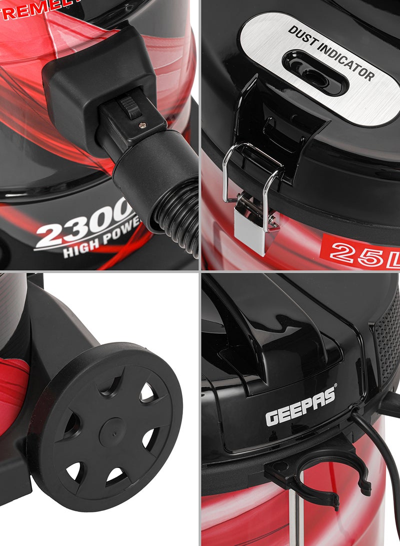 GEEPAS - Drum Vacuum Cleaner With 25 L Dust Bag Capacity/Dry And Blow Function/Adjustable Suction Power And Multi-Filtration System/Dust Full Indicator & Perfect For Home, Apartments, Offices & Malls 2300 W GVC2598N Grey/Black - Image 1