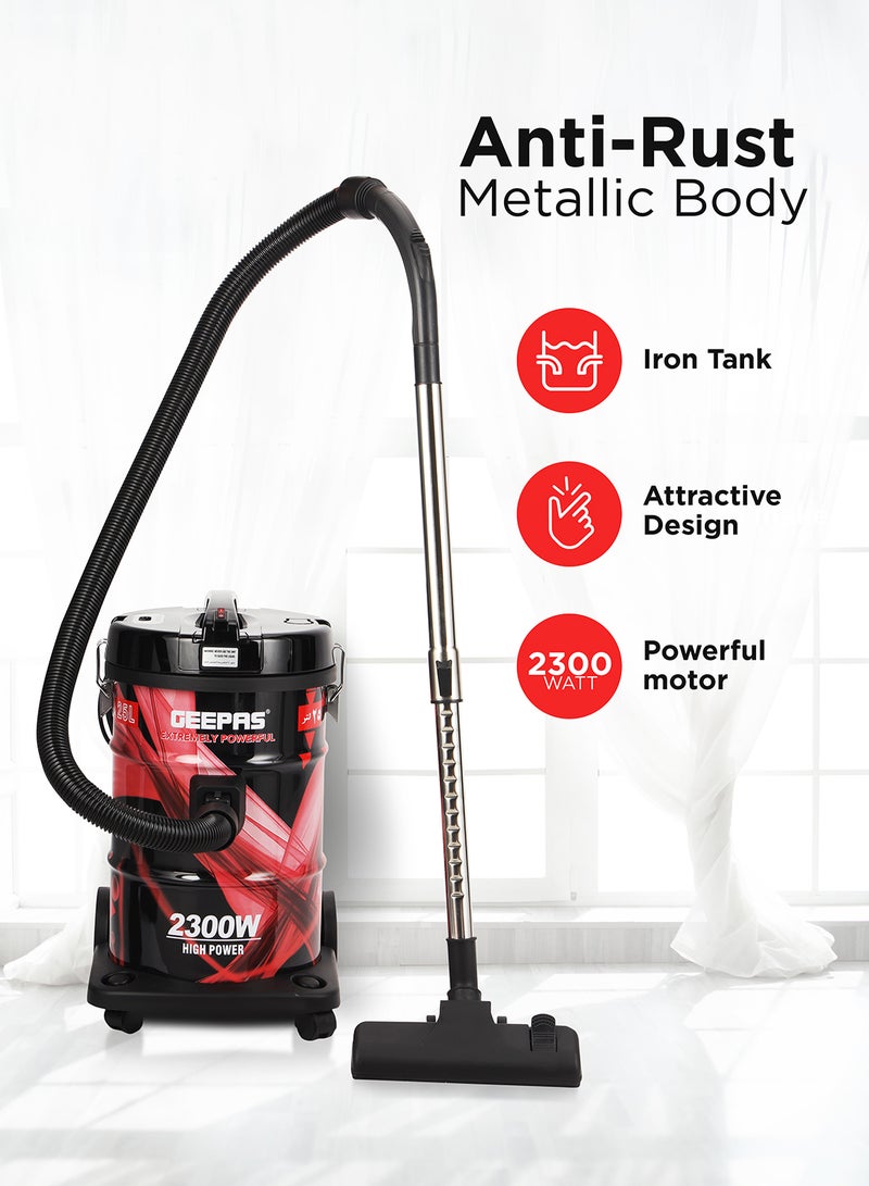 GEEPAS - Drum Vacuum Cleaner With 25 L Dust Bag Capacity/Dry And Blow Function/Adjustable Suction Power And Multi-Filtration System/Dust Full Indicator & Perfect For Home, Apartments, Offices & Malls 2300 W GVC2598N Grey/Black - Image 1