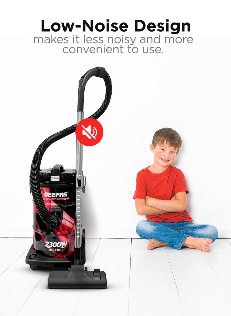 GEEPAS - Drum Vacuum Cleaner With 25 L Dust Bag Capacity/Dry And Blow Function/Adjustable Suction Power And Multi-Filtration System/Dust Full Indicator & Perfect For Home, Apartments, Offices & Malls 2300 W GVC2598N Grey/Black - Image 1