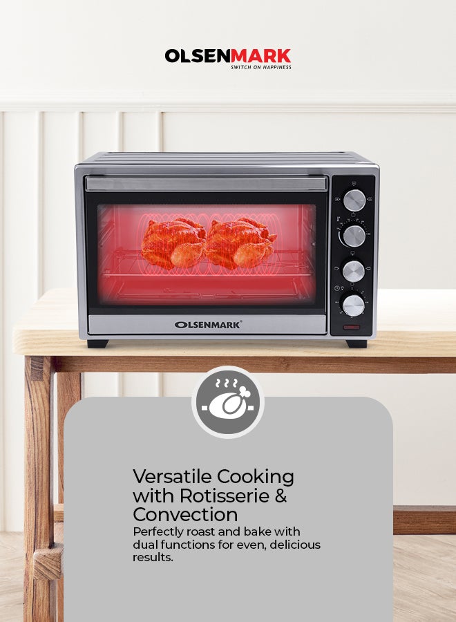 Olsenmark Electric Convection Oven with Rotisserie – Multi-Function, Stainless Steel, Adjustable Temperature, Accessories Included 45 L 2000 W OMO2266G Black - Image 2