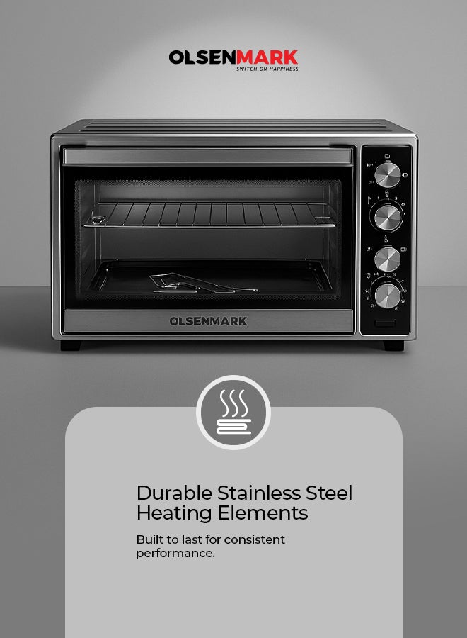 Olsenmark Electric Convection Oven with Rotisserie – Multi-Function, Stainless Steel, Adjustable Temperature, Accessories Included 45 L 2000 W OMO2266G Black - Image 5