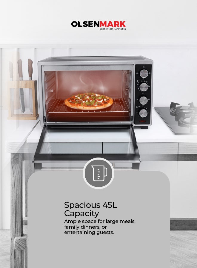 Olsenmark Electric Convection Oven with Rotisserie – Multi-Function, Stainless Steel, Adjustable Temperature, Accessories Included 45 L 2000 W OMO2266G Black - Image 3