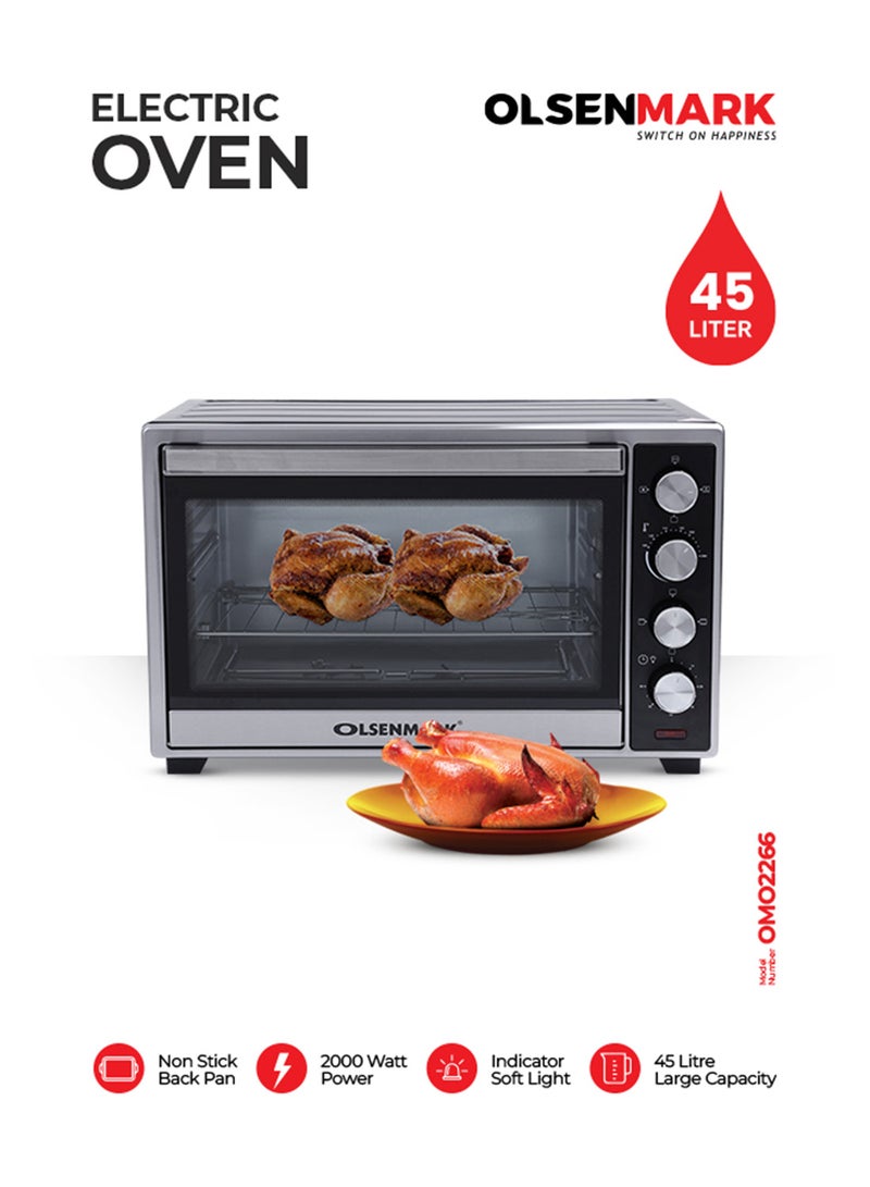 Olsenmark Electric Convection Oven with Rotisserie – Multi-Function, Stainless Steel, Adjustable Temperature, Accessories Included 45 L 2000 W OMO2266G Black - Image 1