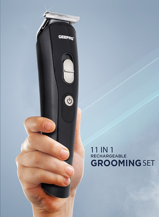 11-in-1 Rechargeable Grooming Set,Hair/ Bread/ Nose/ Ear/ Body Trimmer | 5 Changeable Heads | Li-Ion Battery | 60mins Working Time | LED Display | 4 Combs Attachments Black/Silver - https://f.nooncdn.com/p/pnsku/N15901866A/45/_/1722515933/c63b455a-3dda-4703-bdc4-71d872cd2a0b.jpg?format=jpg&width=original