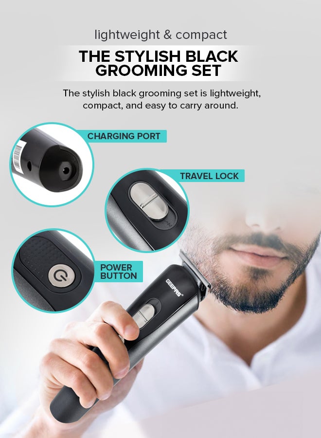 11-in-1 Rechargeable Grooming Set,Hair/ Bread/ Nose/ Ear/ Body Trimmer | 5 Changeable Heads | Li-Ion Battery | 60mins Working Time | LED Display | 4 Combs Attachments Black/Silver - https://f.nooncdn.com/p/pnsku/N15901866A/45/_/1722515934/aec08b8f-b956-459c-b10e-e9e46c36ad42.jpg?format=jpg&width=original