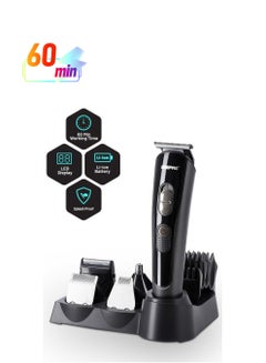 GEEPAS 11-in-1 Rechargeable Grooming Set,Hair/ Bread/ Nose/ Ear/ Body Trimmer | 5 Changeable Heads | Li-Ion Battery | 60mins Working Time | LED Display | 4 Combs Attachments Black/Silver  - Image 1