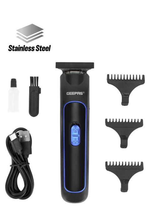 GTR8676 Rechargeable Beard Trimmer 3W -  Grooming Kit with Comfortable Grip With Stainless Steel Precision Cutting Blade Black/Blue