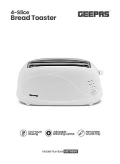 GEEPAS 4 Slices Bread Toaster - Crumb Tray, Cord Storage, 7 Settings with Cancel, Defrost & Reheat Function |Removable crumb tray |2 years' warranty 1100 W GBT9895 White  - Image 1