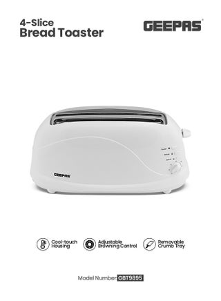 4 Slices Bread Toaster - Crumb Tray, Cord Storage, 7 Settings with Cancel, Defrost & Reheat Function |Removable crumb tray |2 years' warranty 1100 W GBT9895 White - pnsku/N15905058A/45/_/1725949401/3f702c65-4964-4afd-addc-06438fa1098b