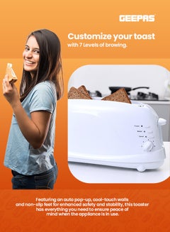 GEEPAS 4 Slices Bread Toaster - Crumb Tray, Cord Storage, 7 Settings with Cancel, Defrost & Reheat Function |Removable crumb tray |2 years' warranty 1100 W GBT9895 White  - Image 5