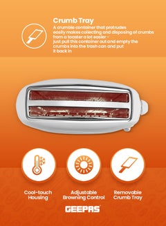GEEPAS 4 Slices Bread Toaster - Crumb Tray, Cord Storage, 7 Settings with Cancel, Defrost & Reheat Function |Removable crumb tray |2 years' warranty 1100 W GBT9895 White  - Image 3