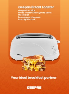 GEEPAS 4 Slices Bread Toaster - Crumb Tray, Cord Storage, 7 Settings with Cancel, Defrost & Reheat Function |Removable crumb tray |2 years' warranty 1100 W GBT9895 White  - Image 2