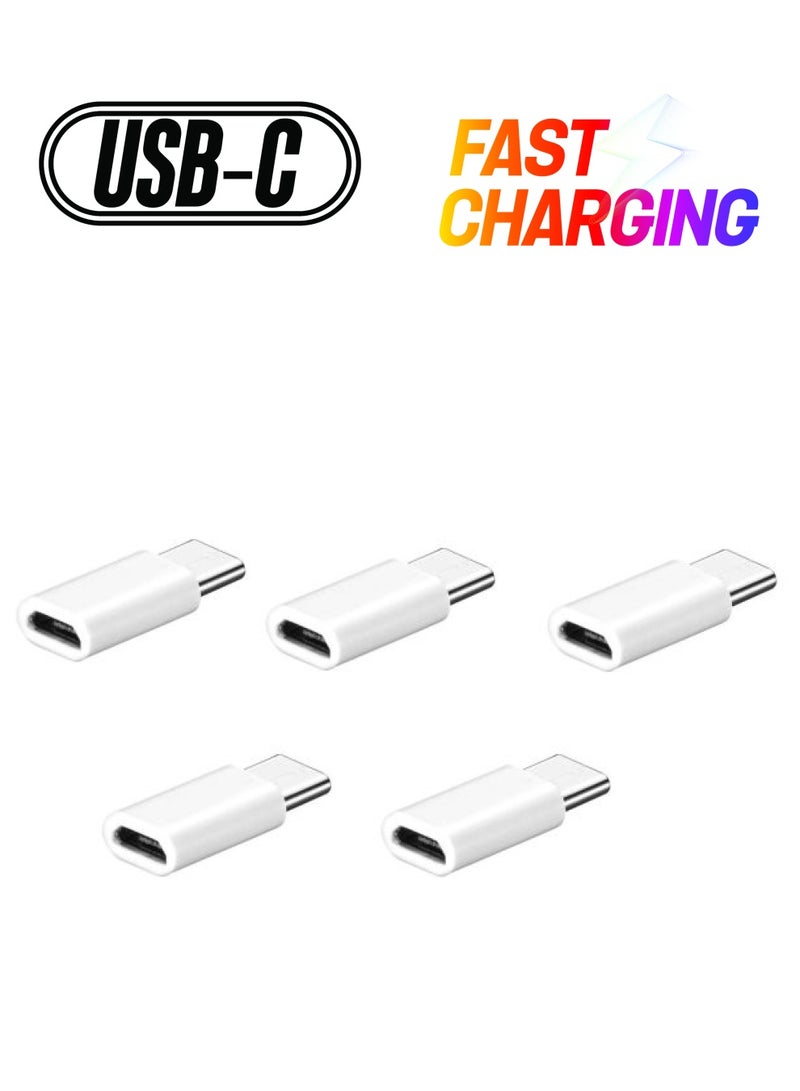 Voberry 5-Piece Type-C To Micro USB Data Sync Charging Adapter Set White/Silver - Image 1