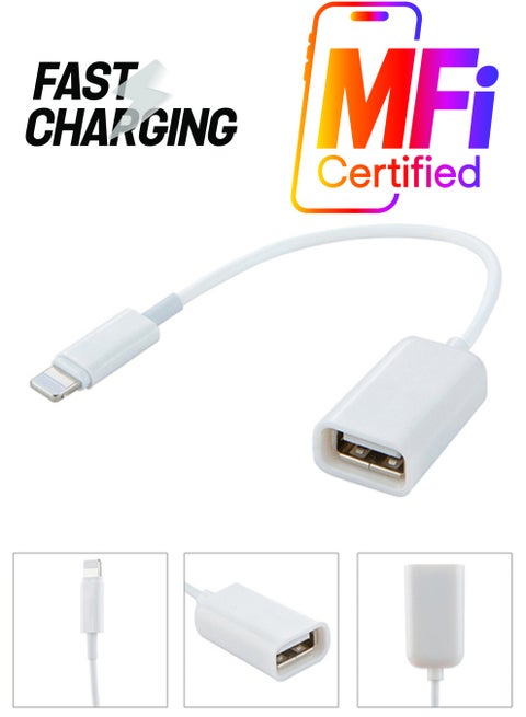 Lightening OTG Cable For Apple iPad/iPhone White