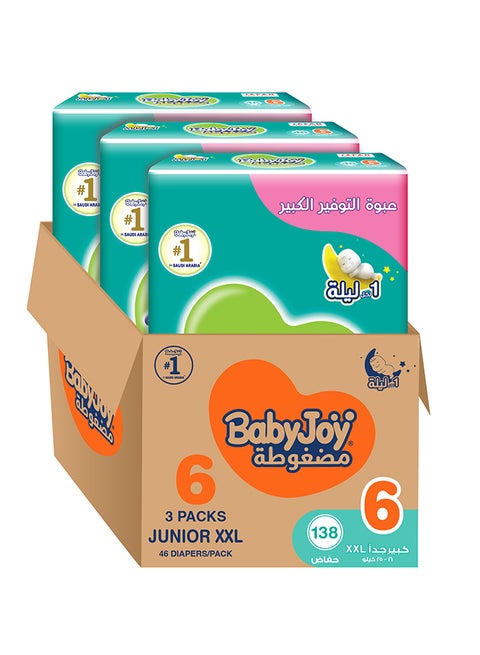 Compressed Diamond Pad Diaper, Size 6, Junior XXL, 16-25 Kg, Giant Box, 138 Diapers