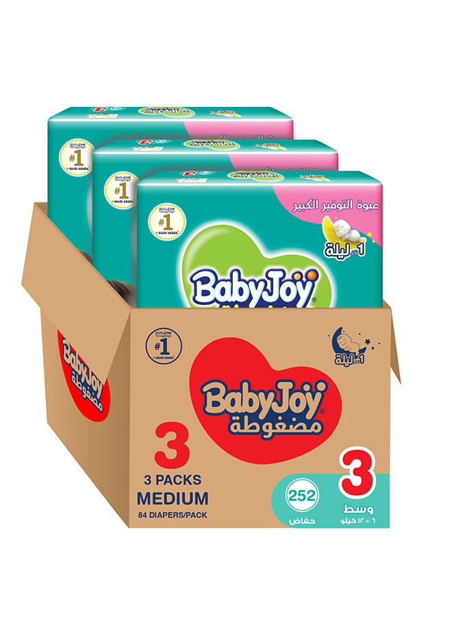 BabyJoy Compressed Diamond Pad Diaper, Size 3, Medium, 6-12 Kg, Giant Box, 252 Diapers - Image 1