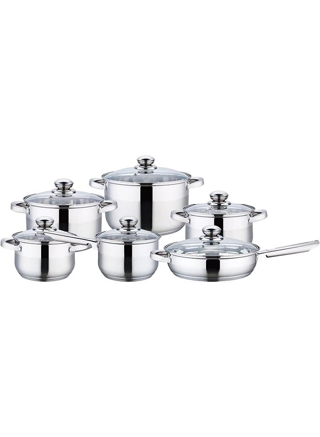 Wilson - 12-Piece Stainless Steel Durable Material Induction Compatible Base Cookware Set Includes 1xCasserole(22x11 cm),1xCasserole(24x12.5 cm),1xCasserole(26x12.8 cm),1xCasserole(18x9.5 cm) 1xSaucepan(33x8 cm),1xFry Pan(24x6 cm),6xLid Stainless Steel - Image 1