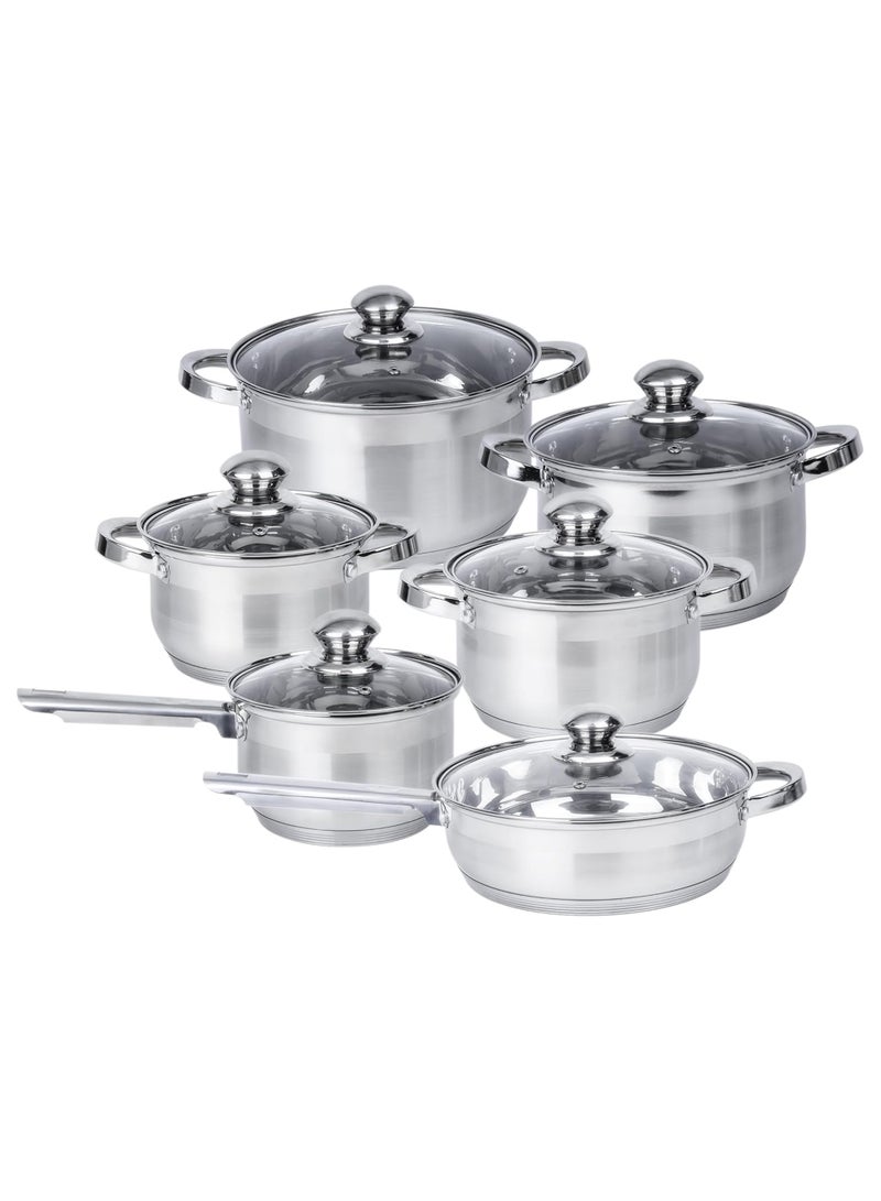 Wilson Stainless Steel 12-Piece Cookware Set - Casserole, Saucepan, Fry Pan|Cooking set | Heavy Duty With Stainless Steel Handle | Gas, Stovetops Compatible For Family Meals Stainless Steel - Image 1