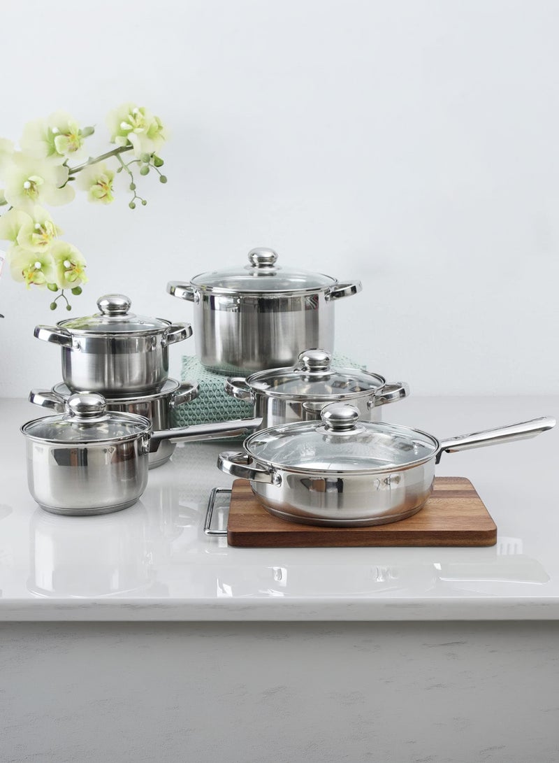 Wilson Stainless Steel 12-Piece Cookware Set - Casserole, Saucepan, Fry Pan|Cooking set | Heavy Duty With Stainless Steel Handle | Gas, Stovetops Compatible For Family Meals Stainless Steel - Image 2