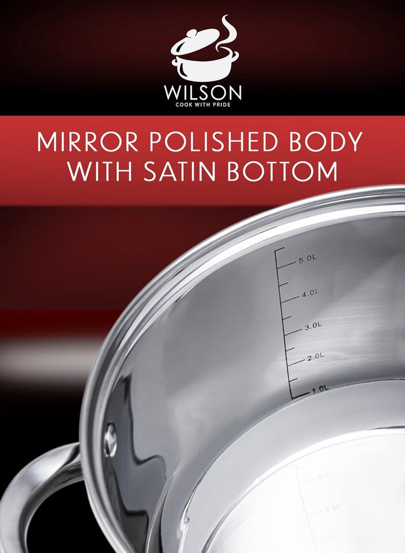 Wilson Stainless Steel 12-Piece Cookware Set - Casserole, Saucepan, Fry Pan|Cooking set | Heavy Duty With Stainless Steel Handle | Gas, Stovetops Compatible For Family Meals Stainless Steel - Image 3