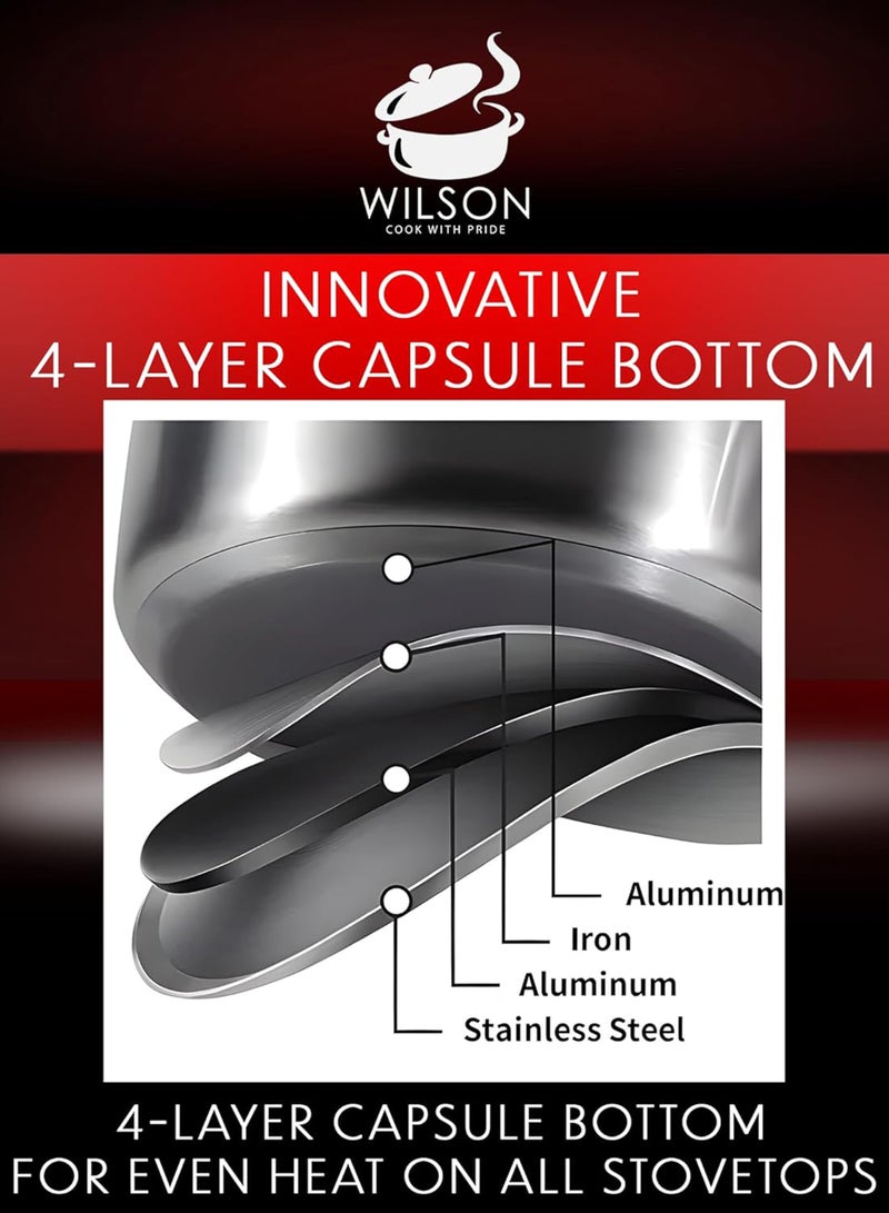 Wilson Stainless Steel 12-Piece Cookware Set - Casserole, Saucepan, Fry Pan|Cooking set | Heavy Duty With Stainless Steel Handle | Gas, Stovetops Compatible For Family Meals Stainless Steel - Image 5