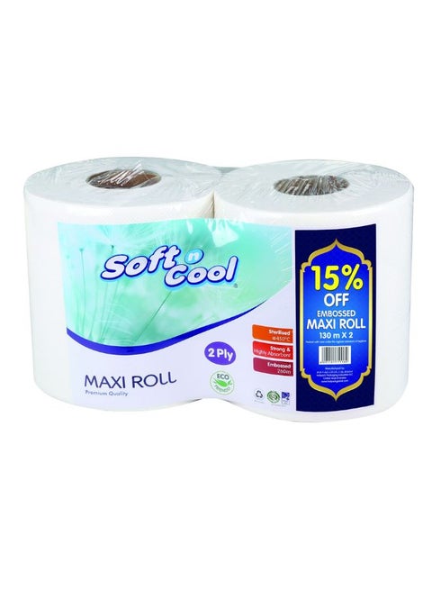 2 Ply Maxi Roll Embossed 2 Roll White 130meter