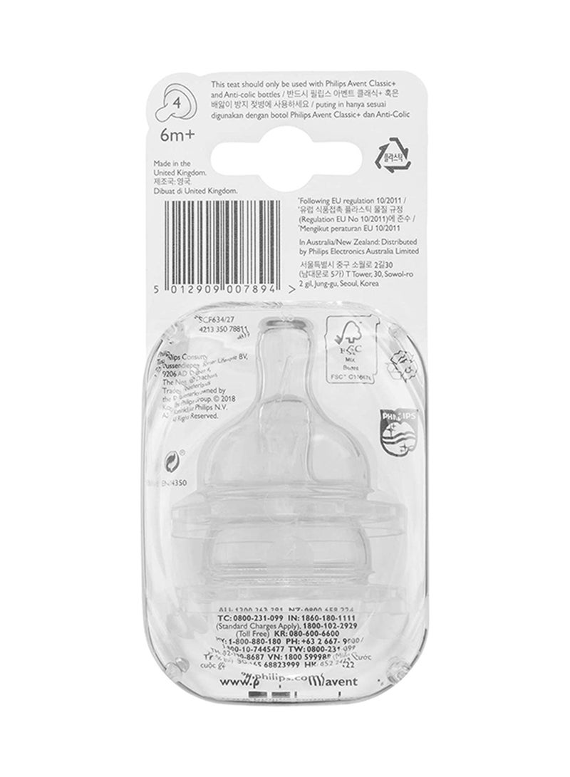 PHILIPS AVENT - Set Of 2 Fast Flow Anti Colic Classic Plus Teats 4 Hole For 6 Months + Baby - Clear, Scf634, 27 - Image 1