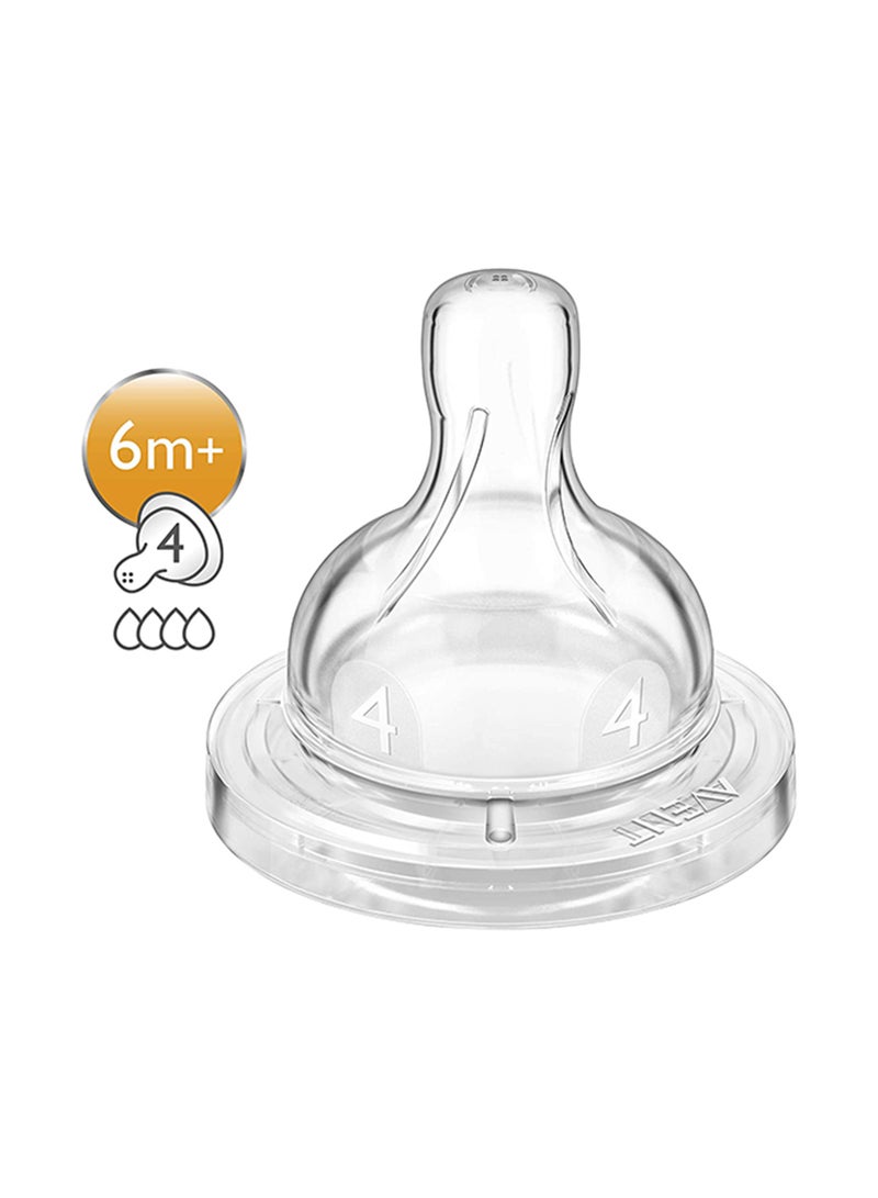 مجموعة حلمات كلاسيك بلس مضادة للمغص سريعة التدفق بـ 4 فتحات من قطعتين بلون شفاف - طراز SCF634/27 - Image 1