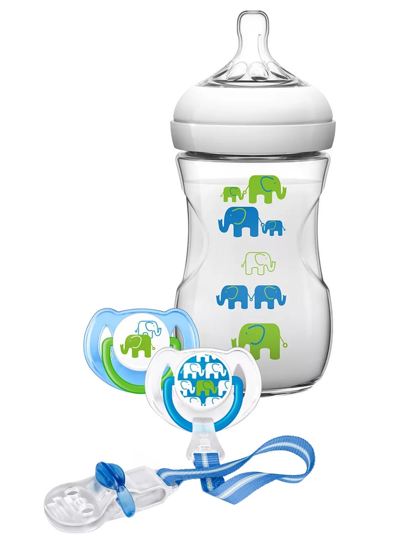 PHILIPS AVENT Natural Feeding Bottle 260 Ml Green Elephant Design Gift Set Scd627, 01  - Image 1