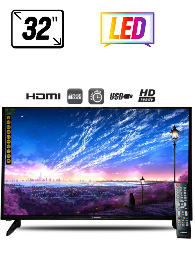 Toshiro 32 Inch HD ready LED TV, Slim LED TV with Remote Control, TRO32LED | HDMI & USB Ports, AV Mode, Head Phone Jack, PC Audio In, VGA | Dynamic Sound - TRO32LED / TRO32LEDT / TRO32LED -FL Black  - Image 1