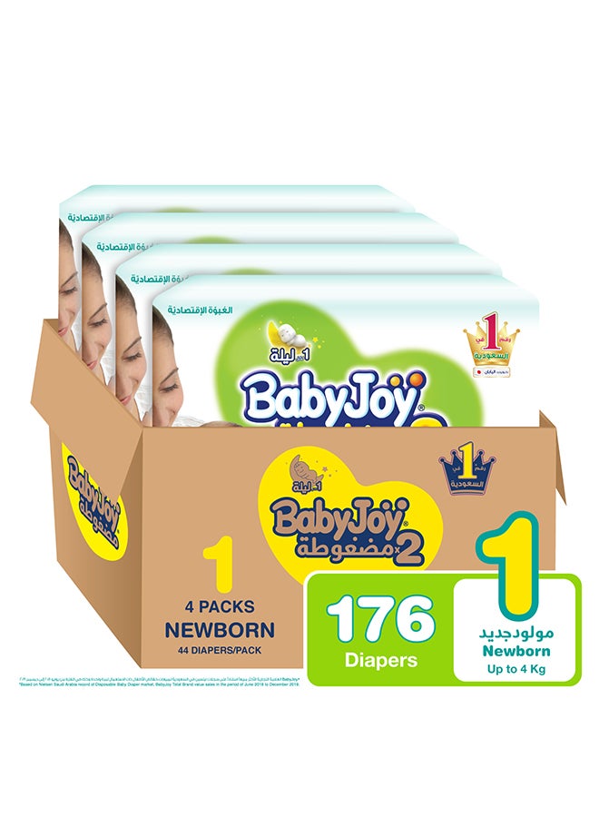 BabyJoy Baby Diapers, Newborn, Size 1, Up To 4 Kg, Count 176 (44 x 4) - Superior Protection, Japan Technology - Image 1