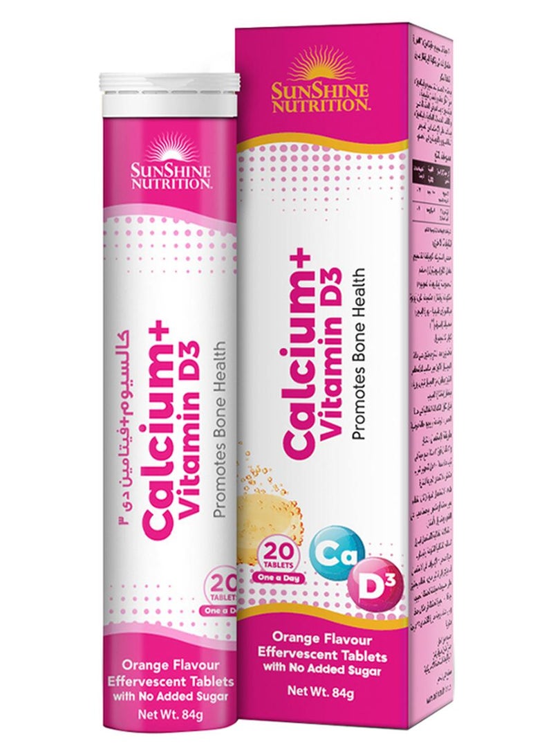 SUNSHINE NUTRITION Calcium And Vitamin D3 Effervescent Tablets - Orange Flavour - 20 Tabs