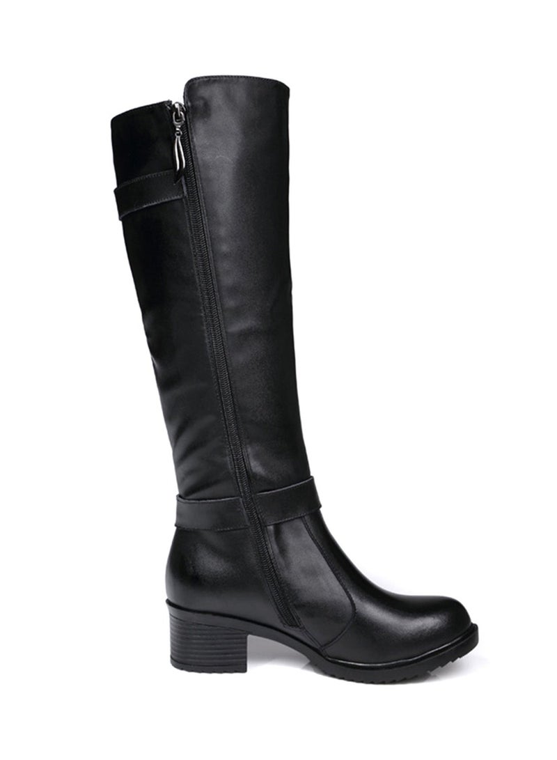 HUSK'SWARE Martin Block Heel Knee High Boots Black  - Image 1