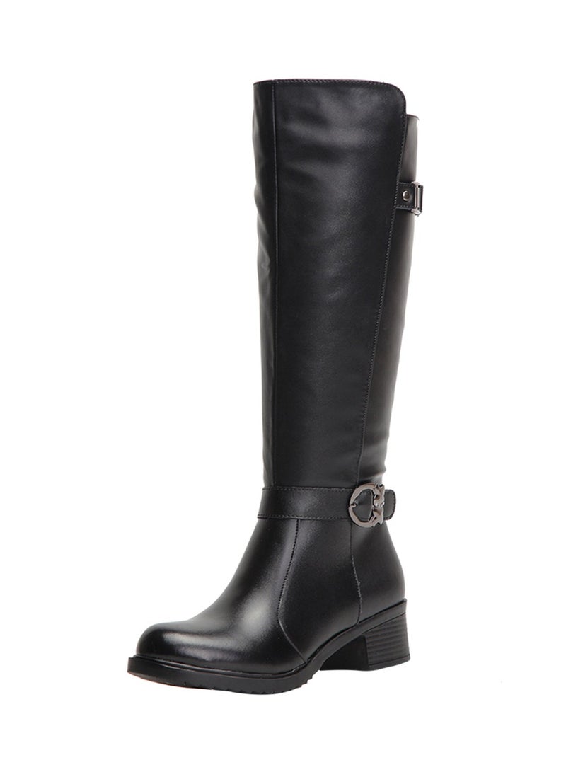 HUSK'SWARE Martin Block Heel Knee High Boots Black  - Image 2