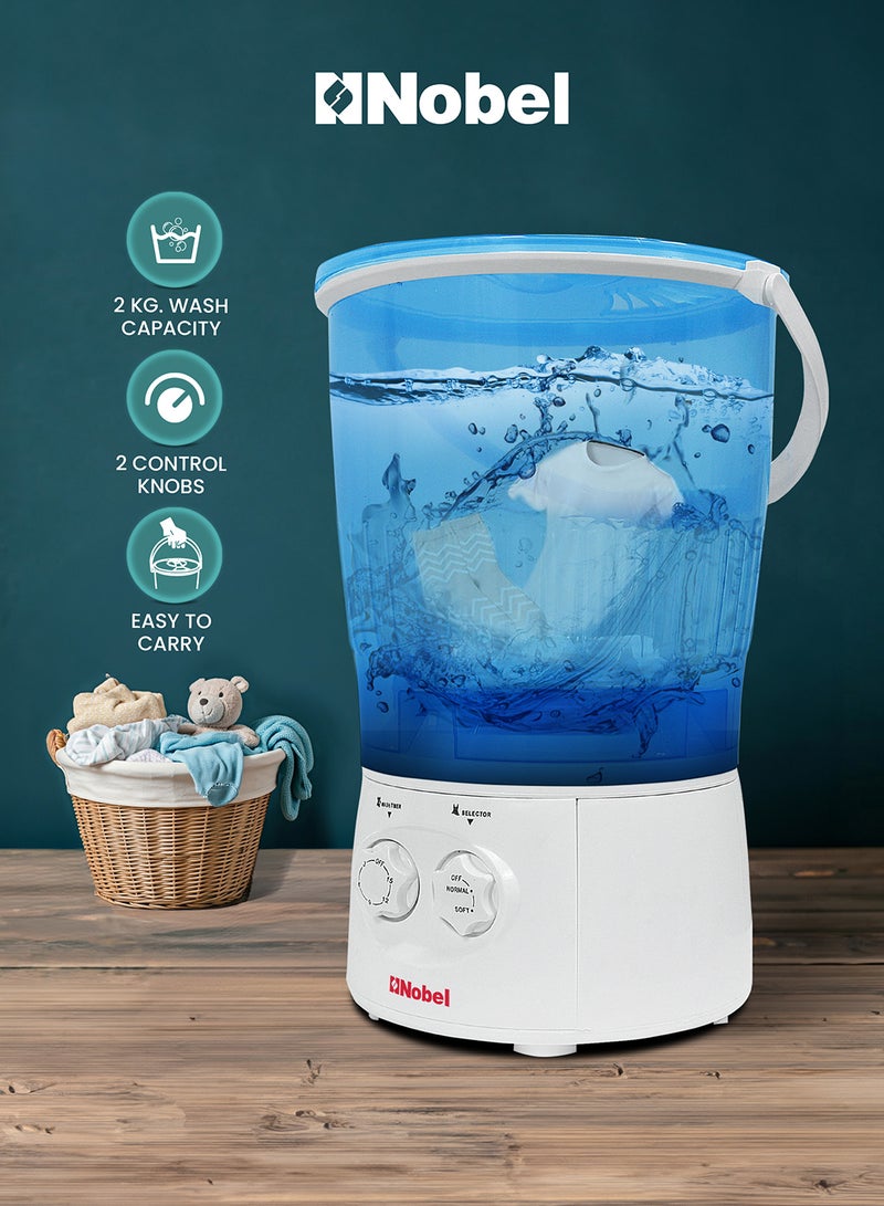 Nobel 2 Kg Portable Baby Washer With Removable Basket, Easy Carry Handle, Copper Motor, Simple Controls, High-Quality IPX4 Plastic, 70W Energy-Efficient 2 kg 70 W 2 kg 70 W NWM22 Blue/White  - Image 1
