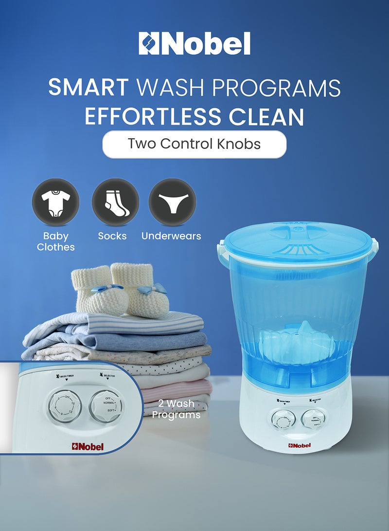 Nobel 2 Kg Portable Baby Washer With Removable Basket, Easy Carry Handle, Copper Motor, Simple Controls, High-Quality IPX4 Plastic, 70W Energy-Efficient 2 kg 70 W 2 kg 70 W NWM22 Blue/White  - Image 5