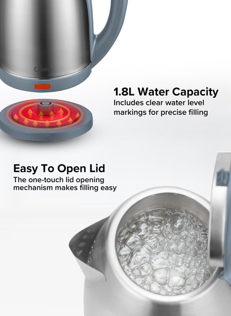 Clikon Stainless Steel Electric Cordless Kettle With 360° Swivel Base Power Cord Storage Auto Cut-off Function LED Indicator 2 Years Warranty 1.8 L 1500 W CK5125 Silver/Grey  - Image 5