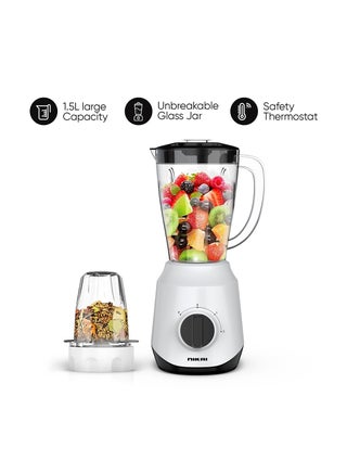 2-In-1 Blender,Unbreakable Pc Jar & 1 mill with 2 Sppeds With Pulse Function, 4 Piece Stainless Steel Blade, Easy To Clean Detachable Parts, Perfect For Blending And Grinding 1.5 L 600 W NB2511AX White - pnsku/N16546453A/45/_/1730990084/040983e3-f9a9-4af9-a06d-77594036fbdb
