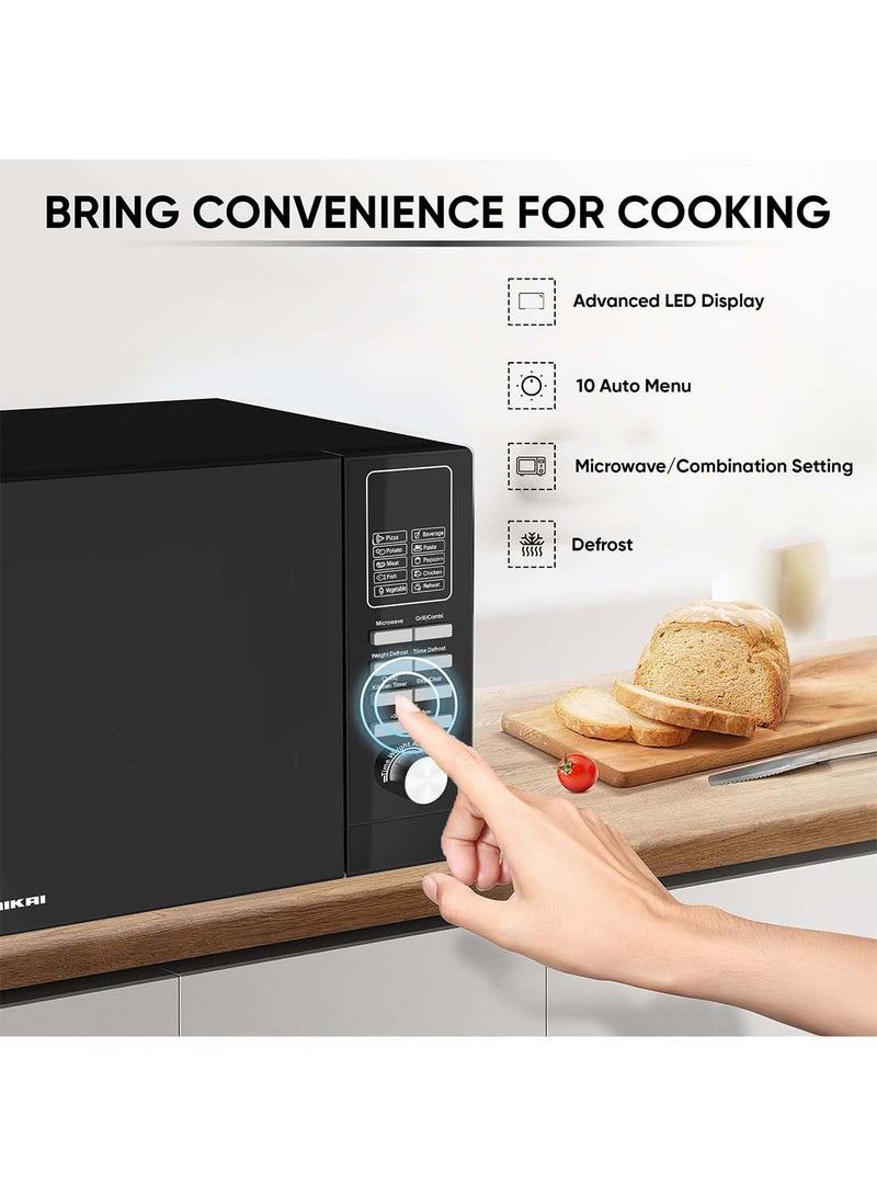 NIKAI - Microwave Oven With Grill Function, Digital Control, Mirror Finish, 5 Power Levels, 10 Auto Menus, Defrost Setting, Cooking End Signal, Push Button Door, Child Lock 25 L 900 W NMO250MDG Silver - Image 1