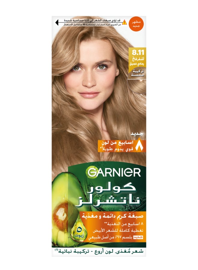 Color Naturals Permanent Hair Color Cream 8.11 Deep Ashy Light Blonde Hair Color 112ml