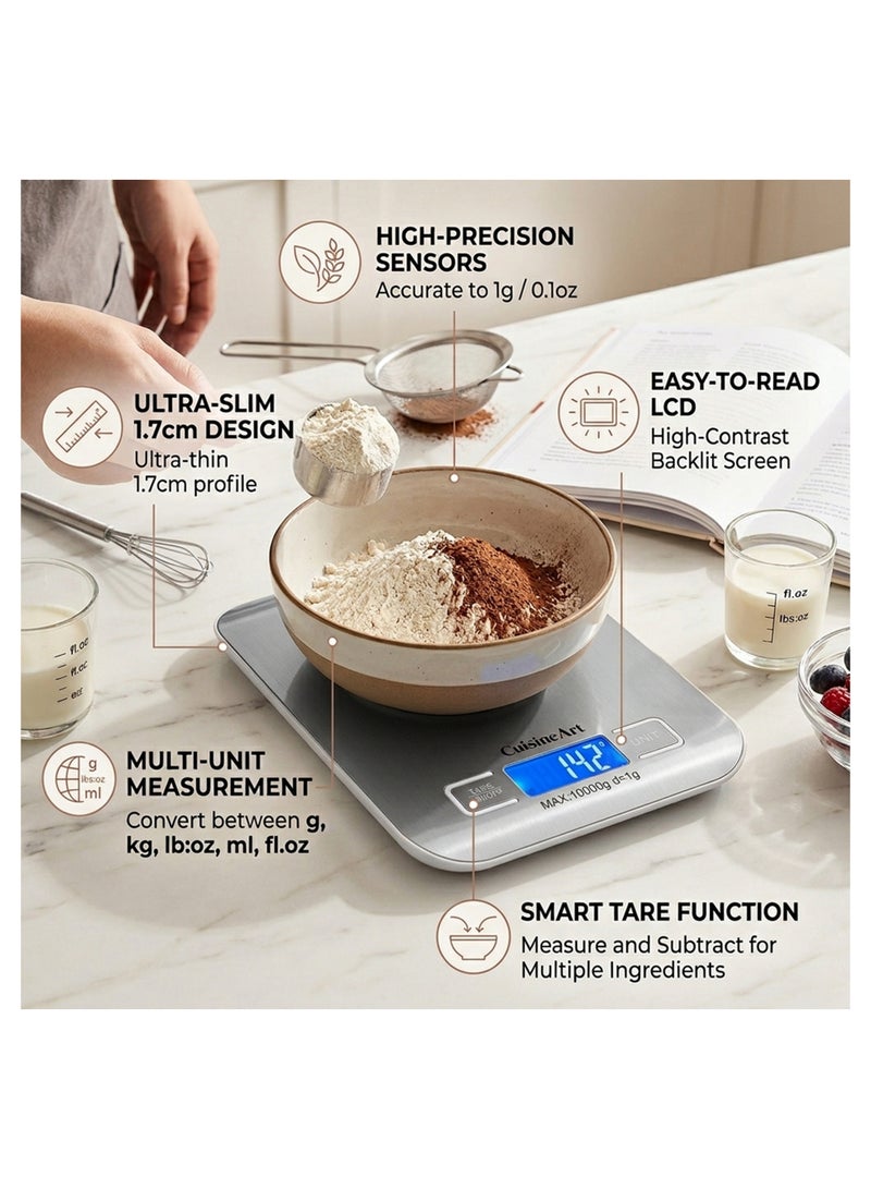 Cuisine Art Digital Kitchen Scale, High-Precision Food Weighing Scale, Stainless Steel Platform, LCD Display for Cooking and Baking, Silver Silver - Image 4