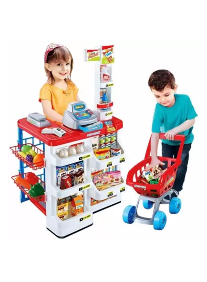 Home Pretend Supermarket Accessories With Trolley Role Play Set Toy For Kids 48x87x52cm - Image 1