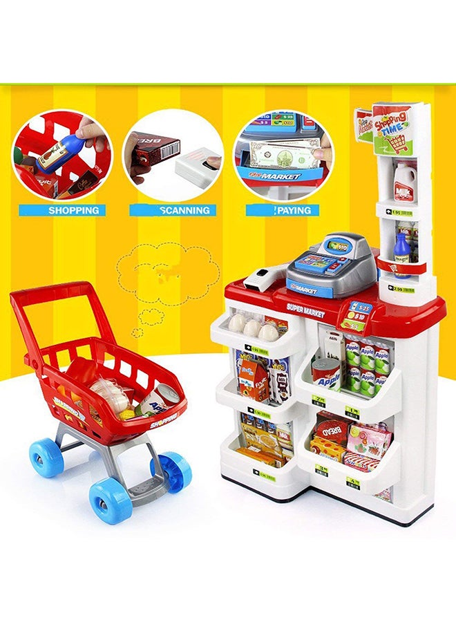 Home Pretend Supermarket Accessories With Trolley Role Play Set Toy For Kids 48x87x52cm - Image 5