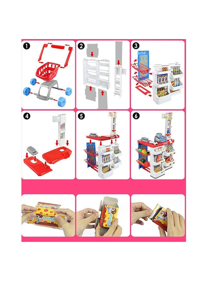 Home Pretend Supermarket Accessories With Trolley Role Play Set Toy For Kids 48x87x52cm - Image 4