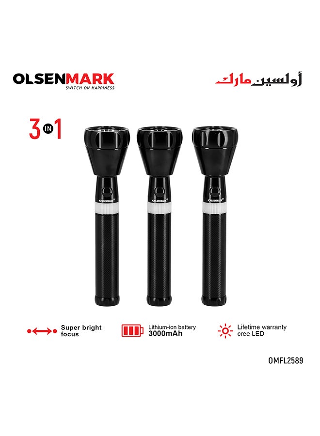 Olsenmark 3Piece Battery Powered LED Flashlight Torch Set Black  - Image 1