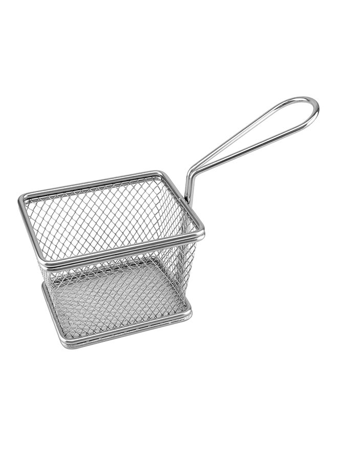 سلة قلي مصنوعة من الستانلس ستيل فضي 8x10x7.5سم